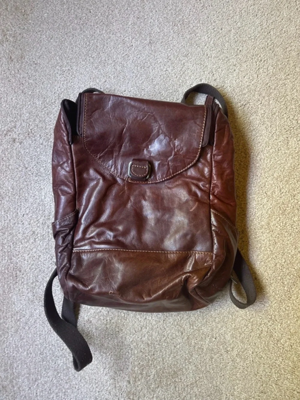 Men's Brown Leather Backpack with Flap - Casual Everyday Carry